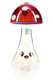 Front view Trippy Shroom glass hand pipe with red spotted cap and iridescent body, B2B resale ready