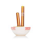 Front view ramen bowl glass hand pipe with upright amber chopstick mouthpiece and white bowl body, B2B display-ready