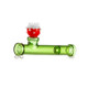 Alternate angle of Hemper Gaming Flower Piranha glass hand pipe, green tube body for smoke shop resale