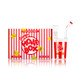 Wide shot Movie Box beside 6" popcorn bong and bowl, display-case head-shop supplies merchandising photo