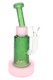 Green 9" frosted space water pipe with pink base and showerhead perc, head-shop supplies item shot