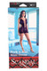 CalExotics Scandal Peek-A-Boo Mini Dress box front, black lace lingerie shown on model—retail-ready adult boutique stock