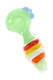 4" frit striped ridge glass spoon pipe, green body with marble accents, angled close-up for wholesale resale