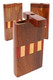 Assorted rosewood dugouts with red/cream vertical inlay blocks, lid open; wholesale head-shop supplies