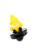 Yellow gnome glass carb cap on black base, angled close-up—wholesale carb cap add-on for dab accessory cases