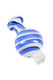 White glass bubble carb cap with blue spiral stripes, angled close-up—wholesale head-shop supplies add-on