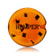 Top view of amber cookie glass pipe with HEMPER logo and dark chip insets—wholesale glass pipe