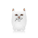 Front view of white Lord Nermal cat glass hand pipe body, compact novelty piece for smoke shop resale displays