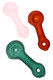 Sandblasted GRAV mini spoon hand pipes for smoke shop resale in pink, amber, and teal matte glass, angled product view