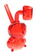 Red glass owl dab rig with beak and round eyes, compact smoke-shop mini rig front angle