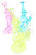 Assorted 7" funky recycler water pipes in pink, blue, and neon green glass for wholesale smoke shop displays