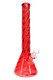Red 14.5" twisted glass beaker water pipe with ice pinch and clear bowl, angled view for retail smoke gear cases