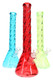 Assorted 14.5" twisted glass beaker water pipes in blue, red, and green for wholesale smoke shop showcases