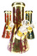Assorted 8" metallic splatter beaker water pipes with gold finish, front view for retail smoke gear displays