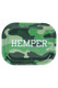 Small camo Hemper metal rolling tray for smoke shop resale, top-down view with green camouflage print