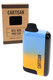 Cartisan Veil Bar Pro EVO vaporizer in a blue-to-yellow gradient with black mouthpiece, displayed beside branded retail packaging on a light gray background.