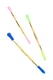 Three 4.5" gold metal dab tools with blue, pink, and green silicone tips for wholesale dab accessories