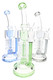 Three 11.5" HexaRecycler glass water pipes with blue, green, and gray accents for wholesale glass displays