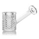 Clear Jane West Twenties glass hand pipe side view with flat base, wholesale hand pipe option