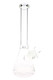 Wholesale 13.5" clear glass beaker water pipe with ice catch, round base and bowl, front view.