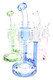 Wholesale 9.5" recycler glass water pipes in blue, green and pink accents, grouped front view.