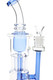 Blue-accented 9.5" GoG recycler water pipe close-up with bowl and upright stemless body.