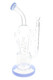 Blue-accented 13.5" glass recycler water pipe with spiral tube and sprinkler perc for smoke shops.