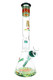 16" reverse rasta decal glass beaker water pipe with green accents for smoke shop showcases.