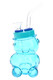 Blue 4" bear-shaped glass water pipe with clear bent mouthpiece for smoke shop showcases.