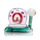 Profile view of Hemper snail glass hand pipe with purple shell spots and teal mouthpiece