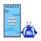 Hemper Blue Whale Pipe box beside blue whale-shaped glass hand pipe for retail shelf identification