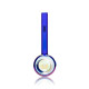 Blue bubble wand glass hand pipe shown front-facing with clear round bubble bowl and H decal