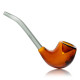 Side view of amber Das Boot Sherlock hand pipe with clear black mouthpiece and side carb