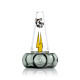 Clear tornado-themed glass hand pipe front view with cow graphic, yellow bolt decal, and cloud base