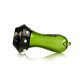 Side view of Space Monster glass hand pipe with green body, black base, and small mouthpiece end