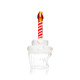 Angled side view of Hemper cupcake glass hand pipe with sprinkle frosting and striped candle stem