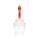 Cupcake-shaped glass hand pipe with white sprinkle top, clear base, and red swirl candle stem