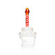 Alternate angle of cupcake glass hand pipe with clear base, white frosting detail, and orange flame tip