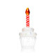 Back view of cupcake glass hand pipe showing clear ridged base, white frosting top, and flame mouthpiece