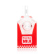 Narrow side view of red-and-white milk carton bong with front bowl and clear upright mouthpiece