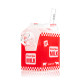 Angled rear view of red Hemper milk carton bong with clear side bowl and checkerboard graphics