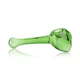 Angled side view of green alien hand pipe showing mouthpiece, Hemper logo, and oval eye detail
