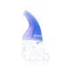 Angled side view of gnome glass hand pipe with light blue hat mouthpiece and clear body