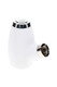 White pipe-style 510 thread vape battery with chrome trim and exposed cartridge connection shown front angled