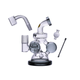 Smoke-accent Goody Glass Atom mini dab rig kit with 10 mm quartz banger, bubble carb cap, and mini dab tool arranged beside rig