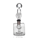 Front-facing showerhead puck bong with smoke-colored mouthpiece accent, removable flower bowl, and visible showerhead percolator