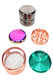 SharpStone 4-part metal grinder opened to show interior sections and compact 63 mm size