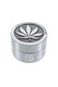 Compact leaf design metal grinder shown at angle for retail counter merchandising