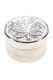 Leaf design metal grinder displayed at angle for smoke shop accessory merchandising