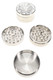 50 mm 3-part metal grinder opened to show grinding teeth and interior chamber